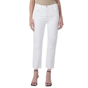 Citizens of Humanity Daphne‎ High-Rise Raw Hem Cropped Jeans White Women Size 33